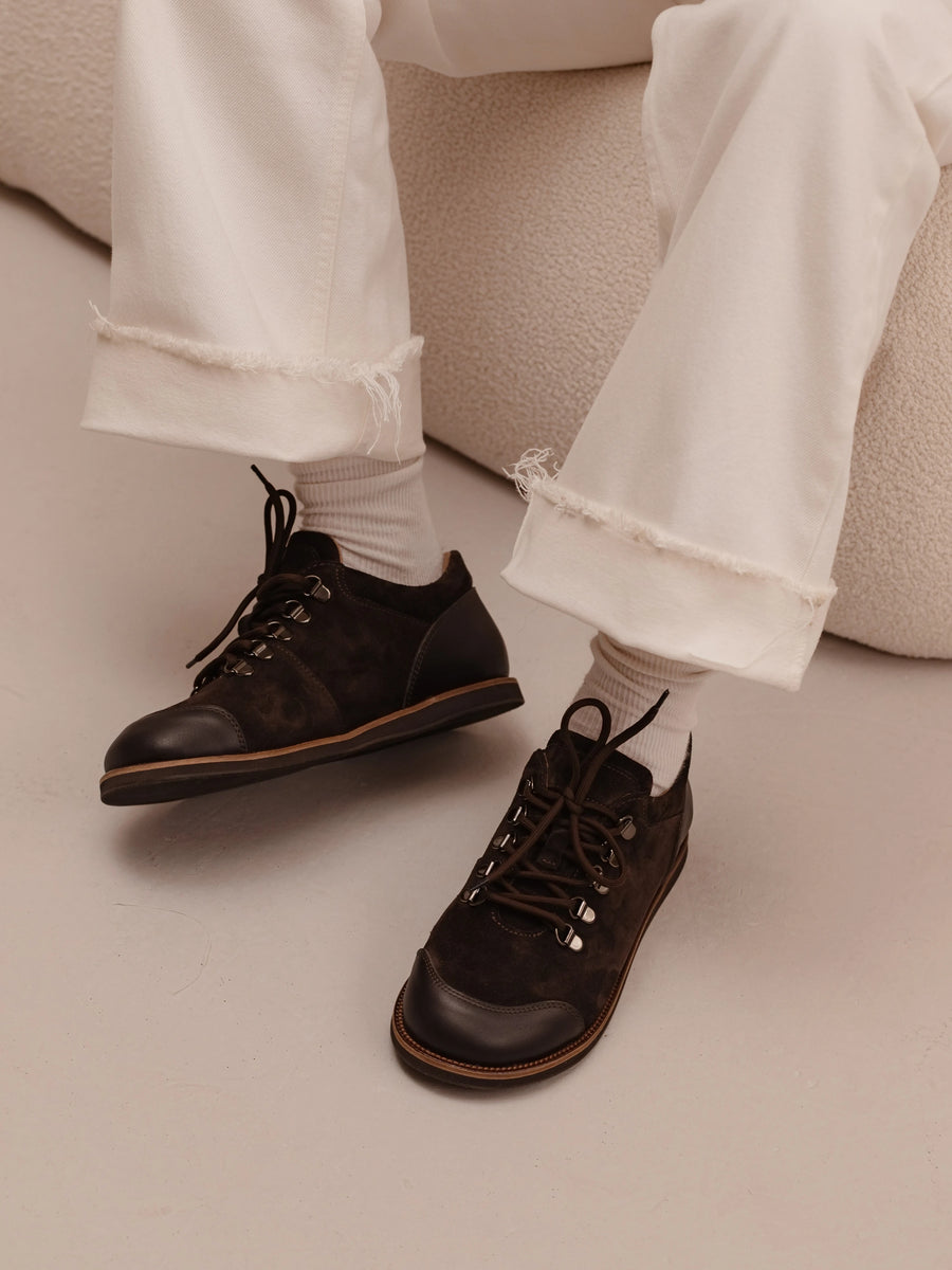 TIA туфлі анатомічної форми шоколадні замшеві та шкіряні