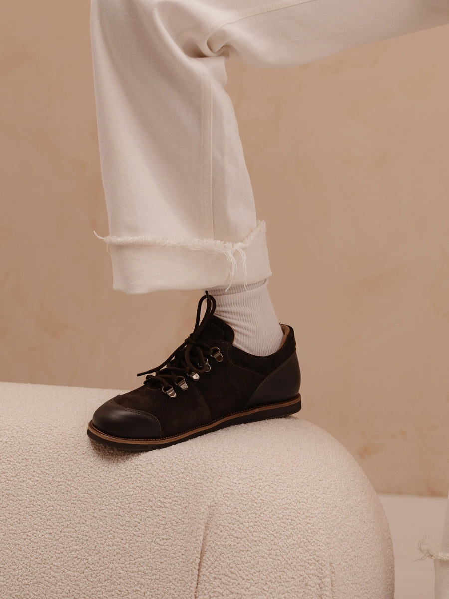 TIA туфлі анатомічної форми шоколадні замшеві та шкіряні