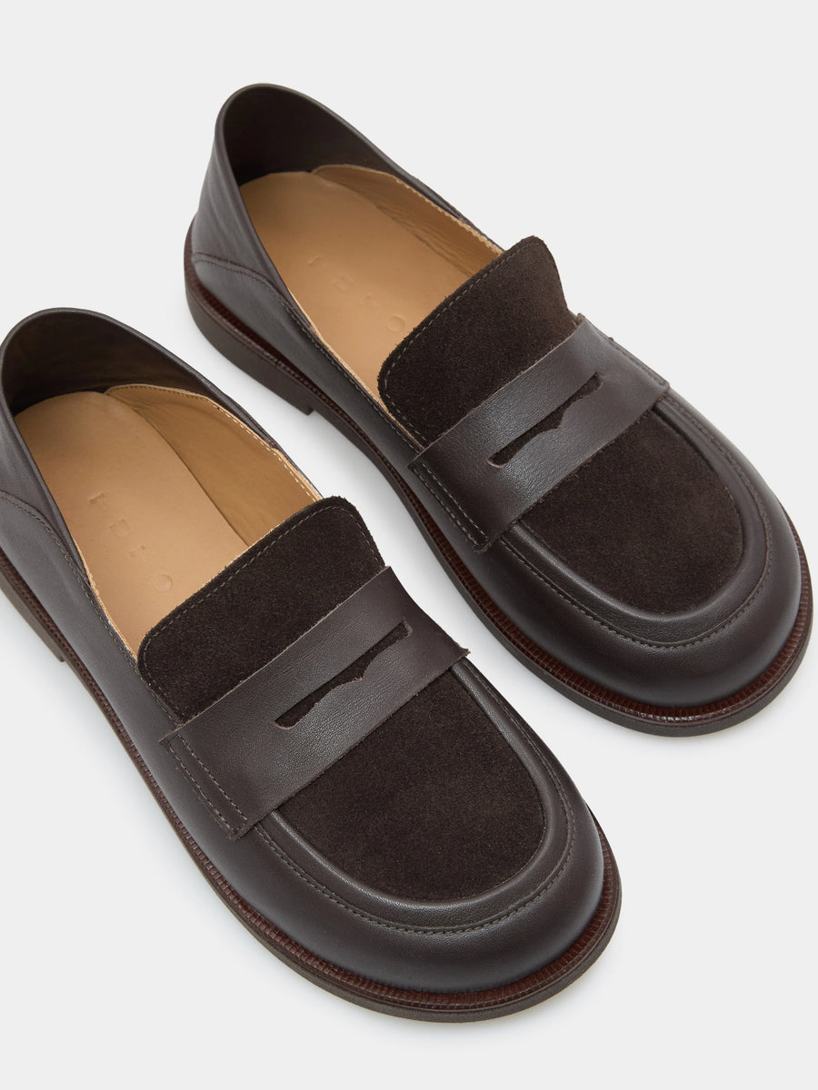 LULU лофери з м'якою п'ятою коричневі шкіряні та замшеві