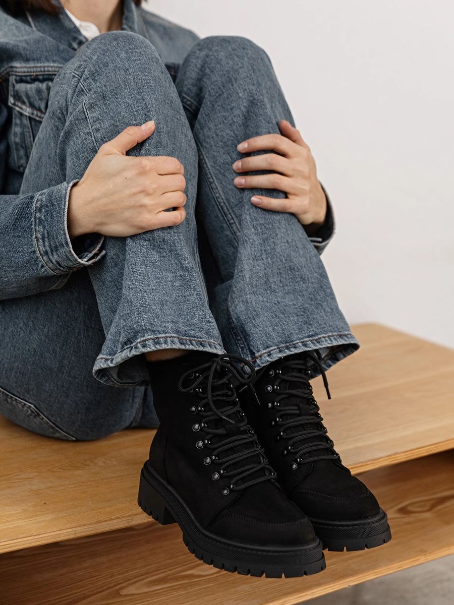 RAIN черевики чорні нубукові на байці