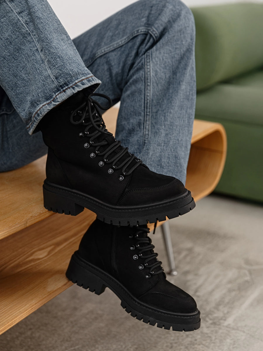 RAIN черевики чорні нубукові на байці