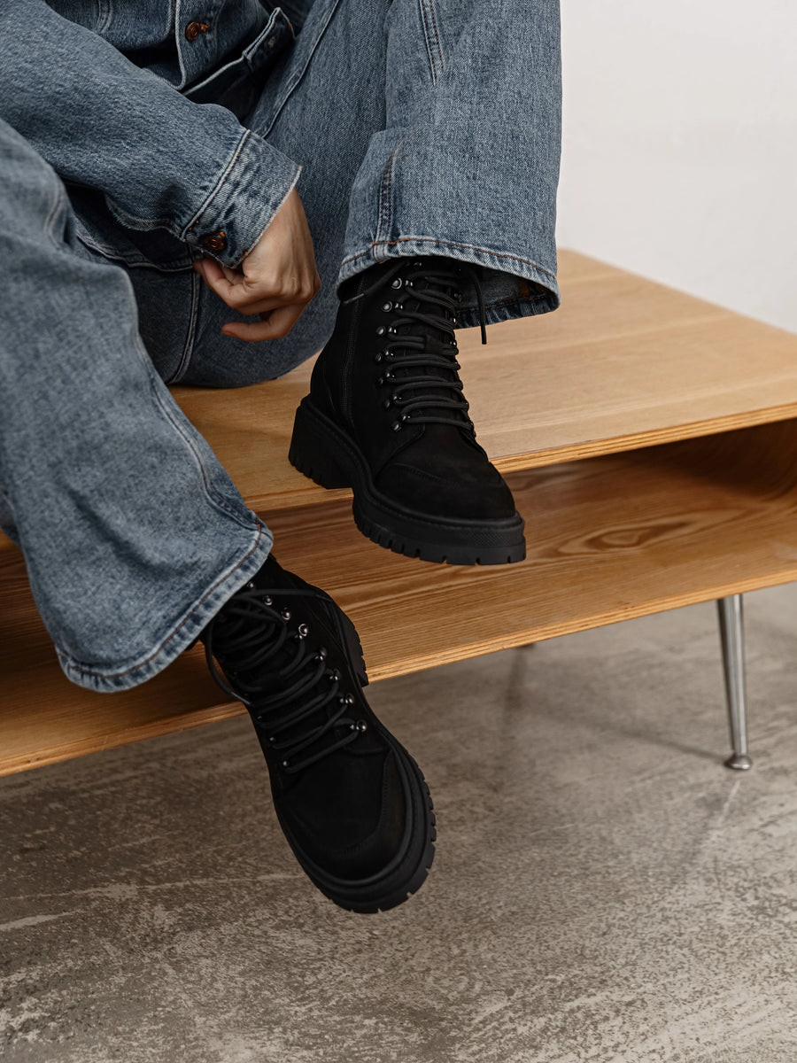 RAIN черевики чорні нубукові на байці