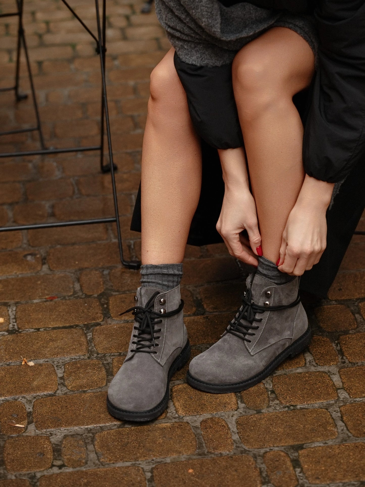 GRACE черевики анатомічної форми сірі замшеві на байці