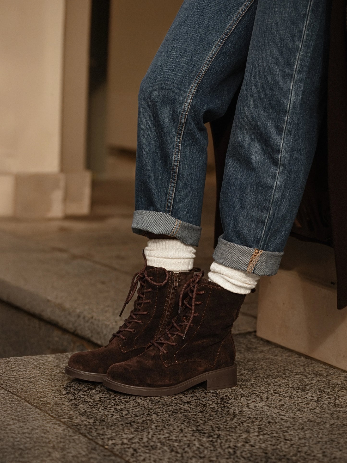 KIRA черевики шоколадні замшеві на байці