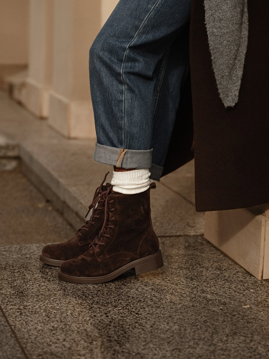 KIRA черевики шоколадні замшеві на байці