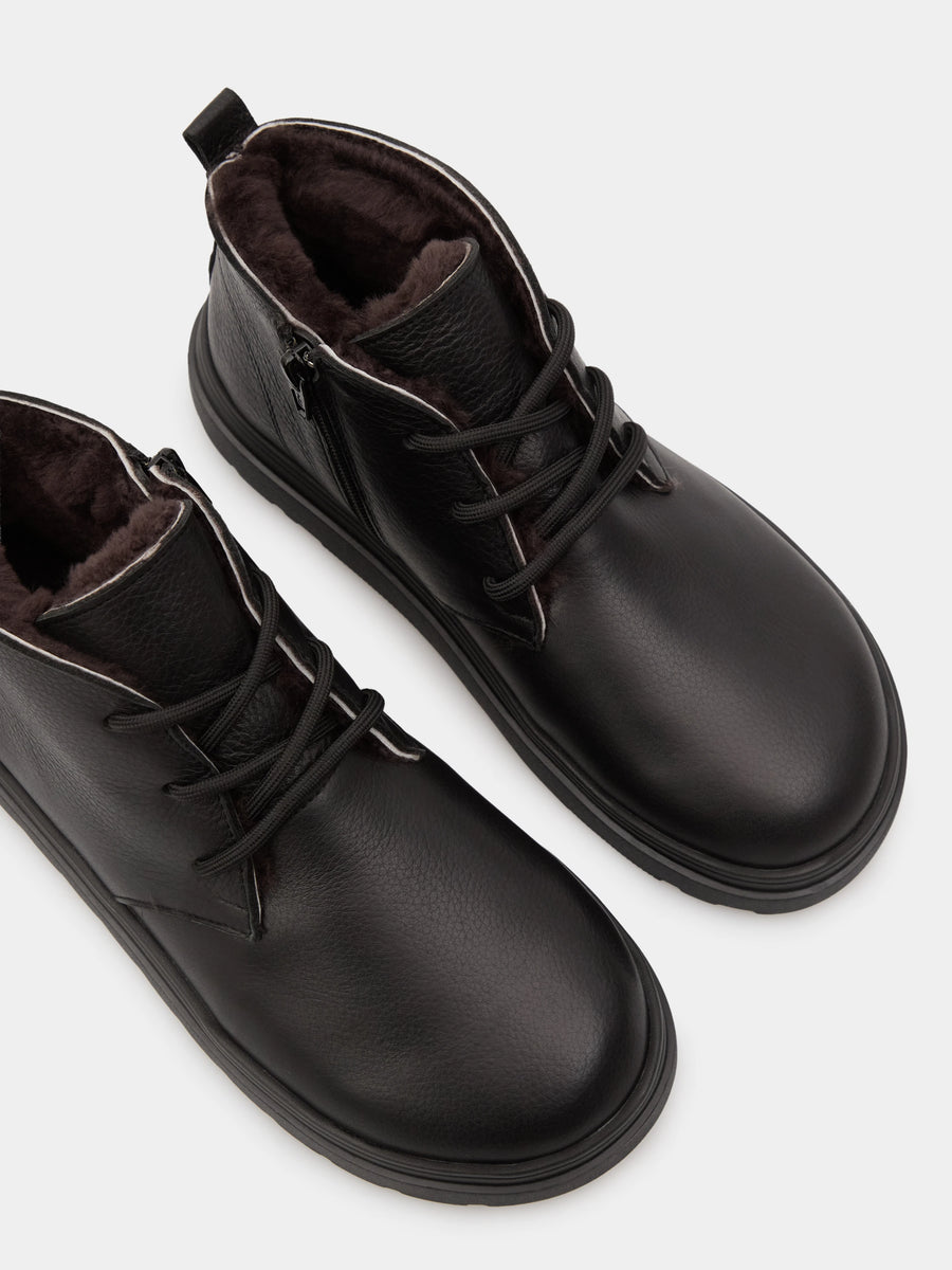 LEX черевики анатомічної форми чорні шкіряні на хутрі