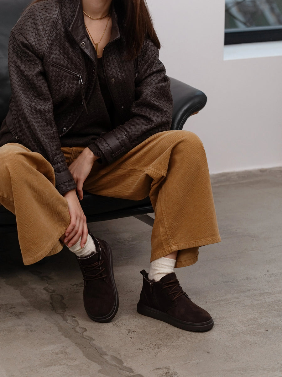 LEX черевики анатомічної форми шоколадні замшеві на хутрі