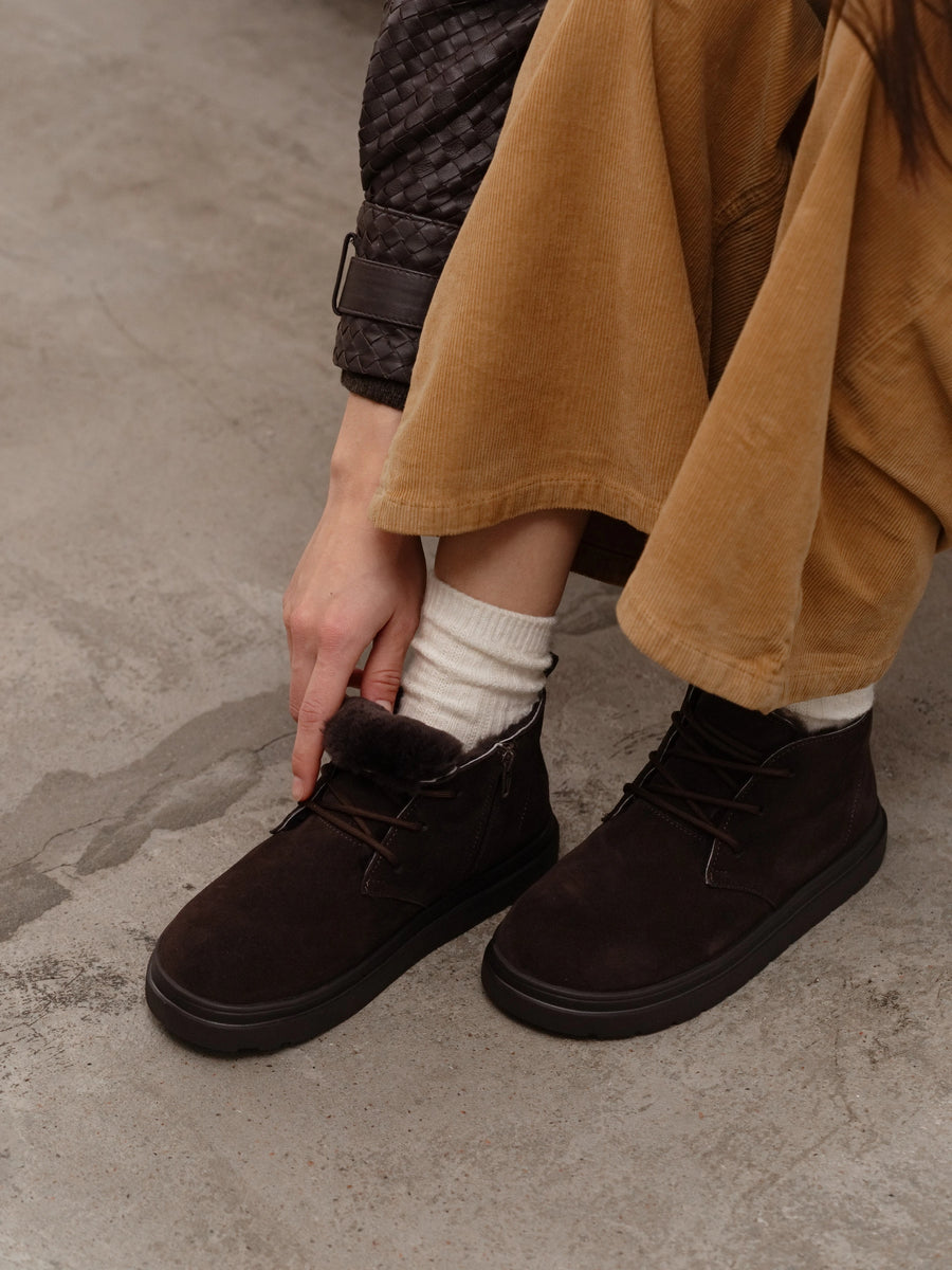 LEX черевики анатомічної форми шоколадні замшеві на хутрі