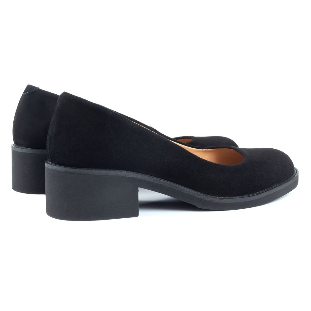 Туфлі чорні з натуральної замші на стійкому каблуку 4 см з м'якою устілкою