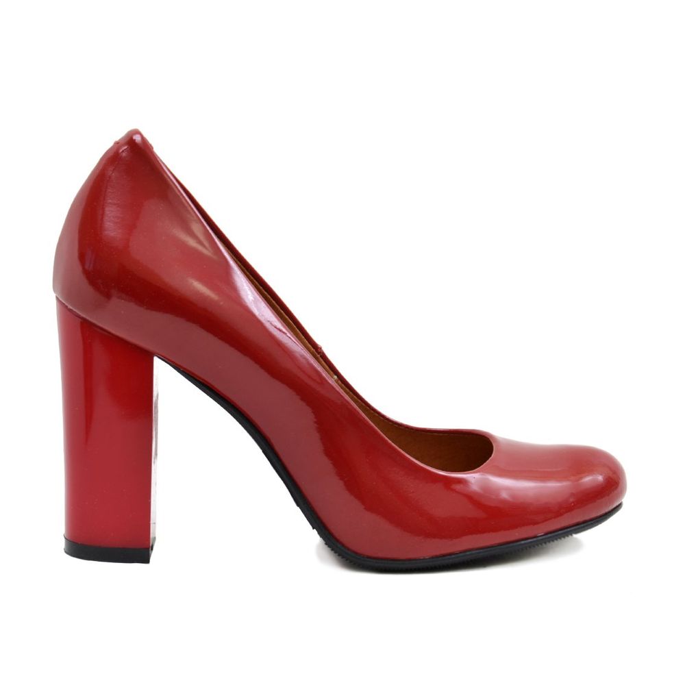 Туфли красные из эколака на устойчивом каблуке 9.5 см