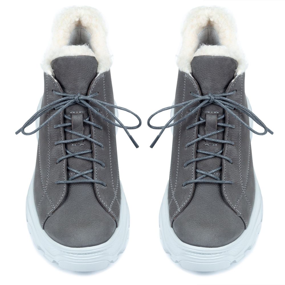 Ботинки серые из натурального нубука на меху 6350-4-N, 39, 25.5 см
