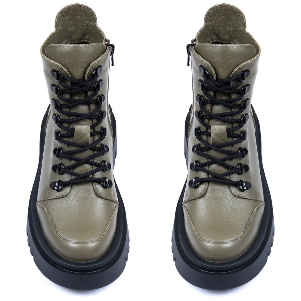 Ботинки оливковые кожаные на байке 5246-14, 37, 23.5 см