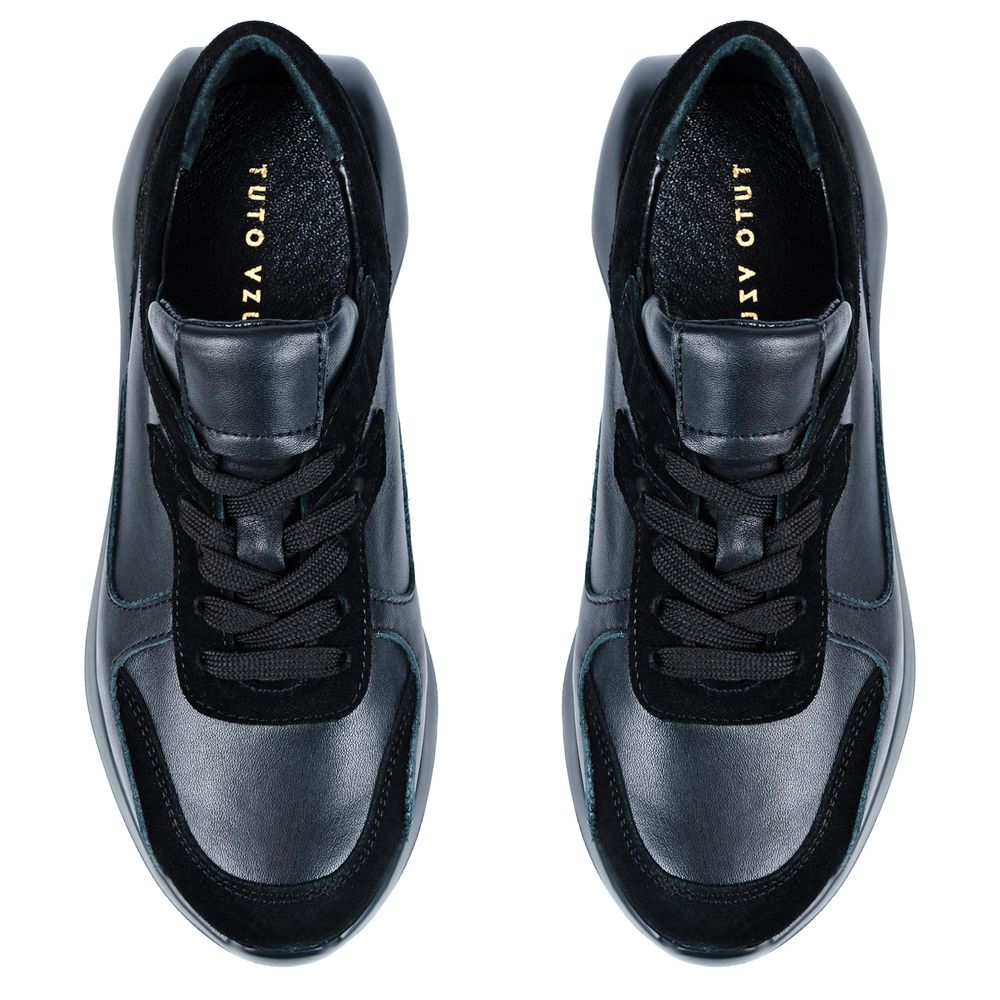 Черные кожаные кроссовки с элементами черной замши Holly 2178-1