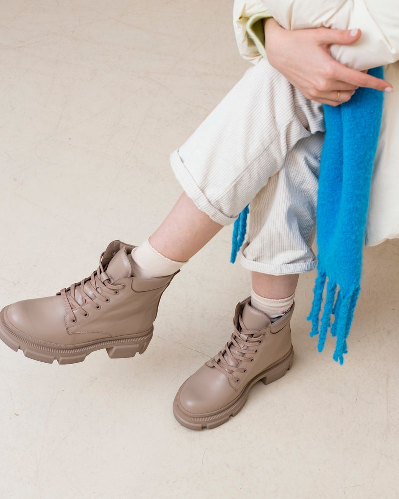 Ботинки бежевые кожаные на байке 5284-9, 38, 24.5 см