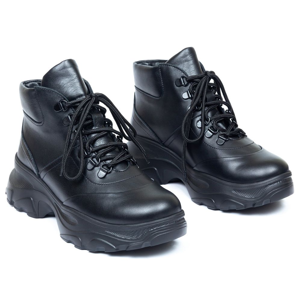 Ботинки черные из натуральной кожи на меху 6400-1, 36, 23 см