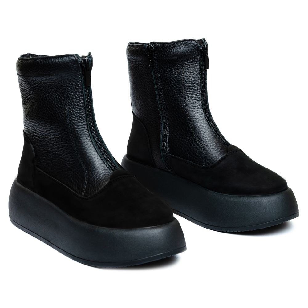 Ботинки черные кожаные и нубуковые на байке 5277-1, 36, 23 см
