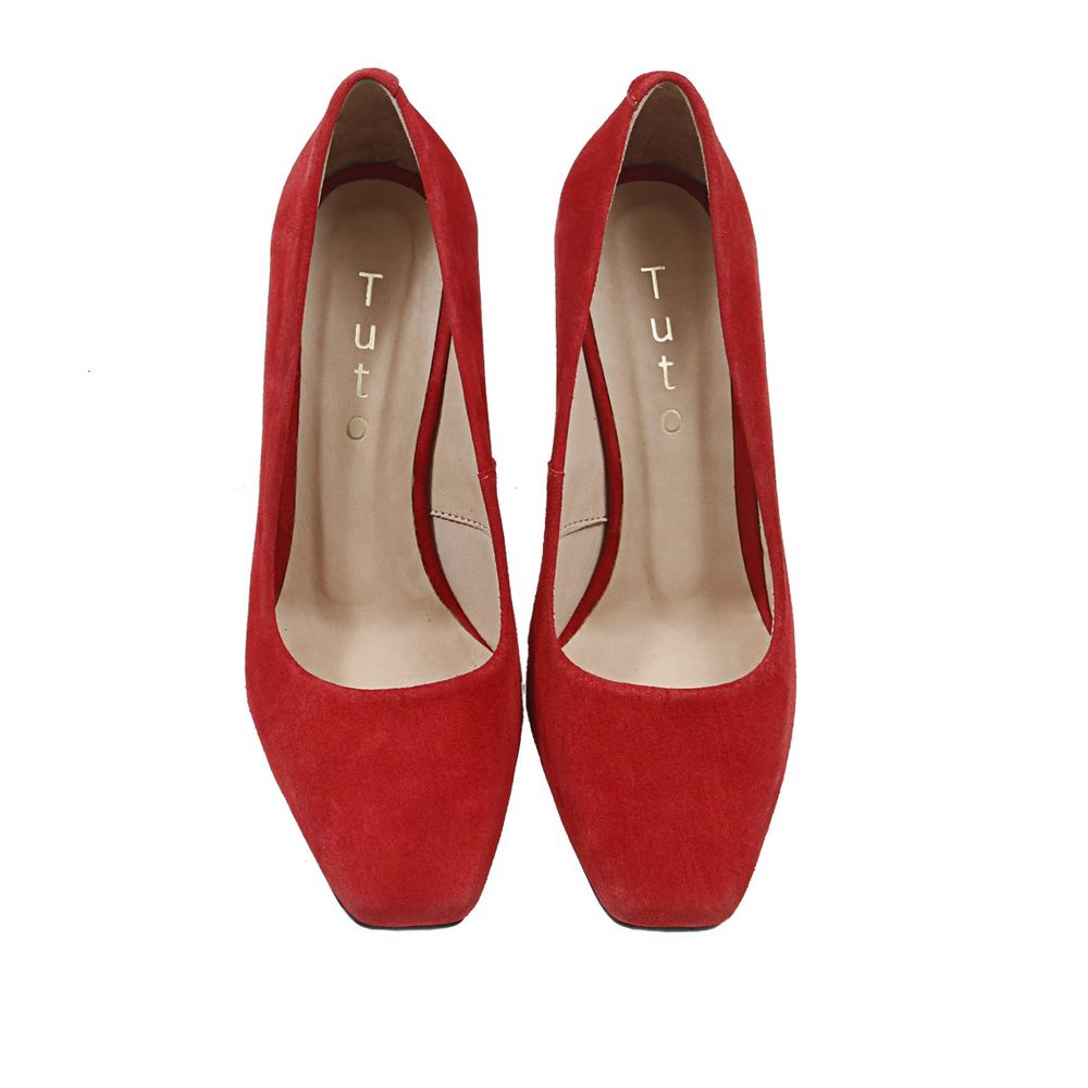 Туфли красные из натуральной замши на тонком каблуке 9.5 см с мягкой стелькой