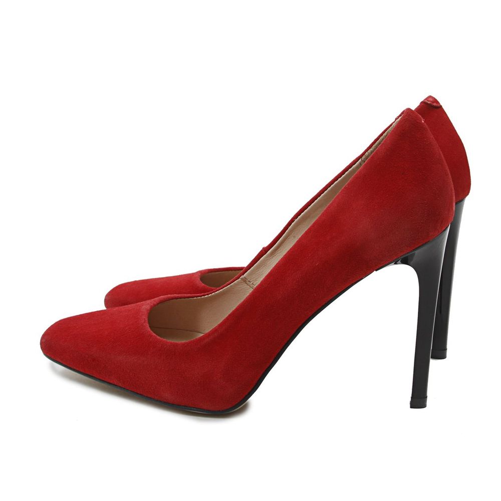 Туфлі червоні з натуральної замші на тонкому каблуку 9.5 см з м'якою устілкою