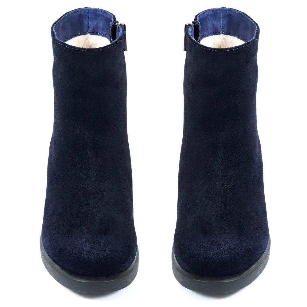 Ботинки синие из натуральной замши на каблуке 6 см на меху 6329-3-Z, 39, 26 см
