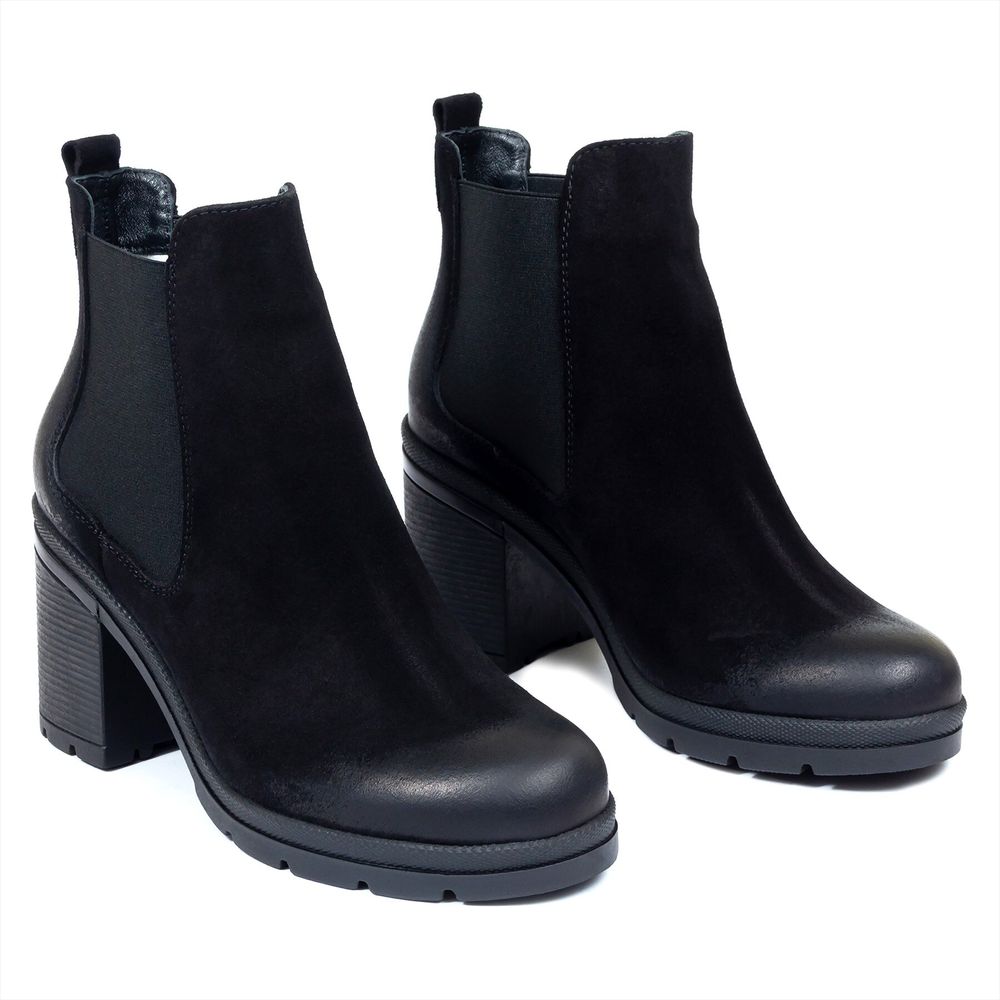 Ботинки черные из натуральной замши на устойчивом каблуке 6 см на байке 5183-1-Z, 36, 23.5 см