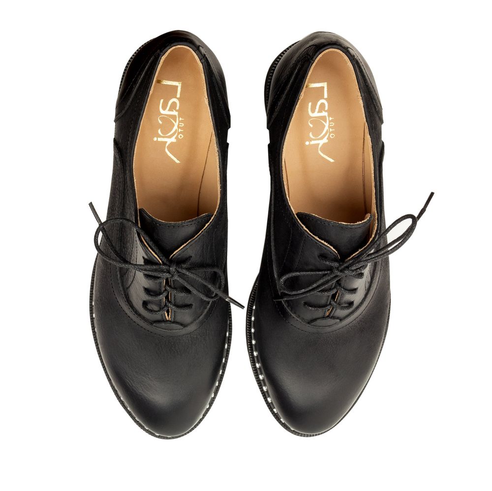 Туфли черные из натуральной кожи с мягкой стелькой на платформе и шнурках