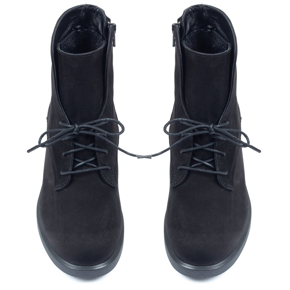 Ботинки черные из натурального нубука на устойчивом каблуке 6 см на байке 5163-1-N, 36, 23.5 см