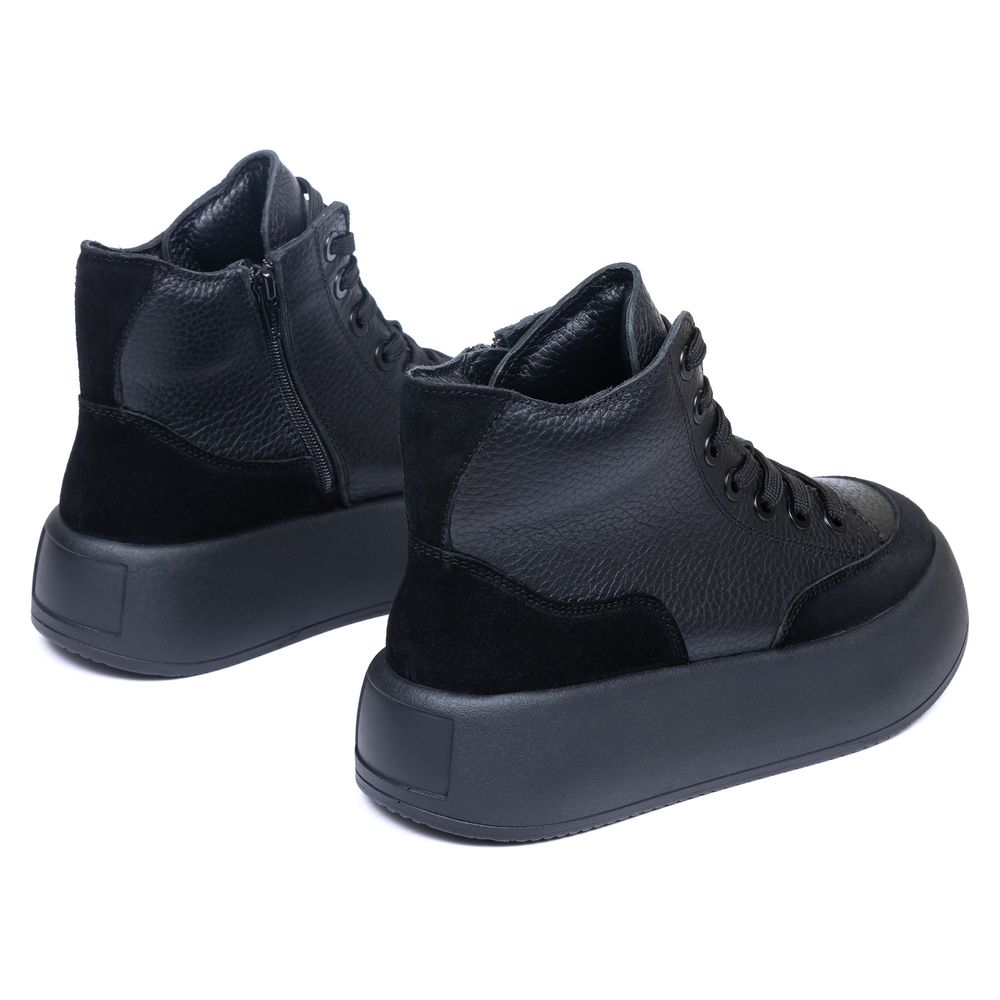 Ботинки черные кожаные и замшевые на байке 5248-1, 36, 23 см