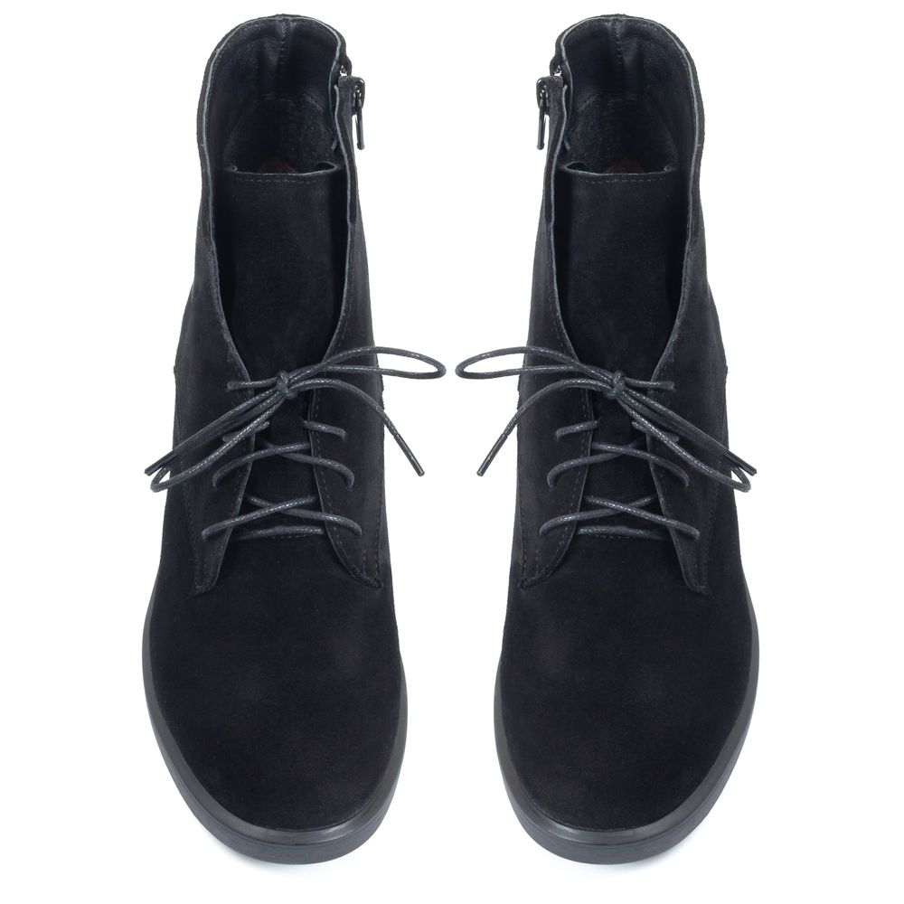 Ботинки черные из натуральной замши на устойчивом каблуке 6 см на байке 5163-1-Z, 36, 23.5 см