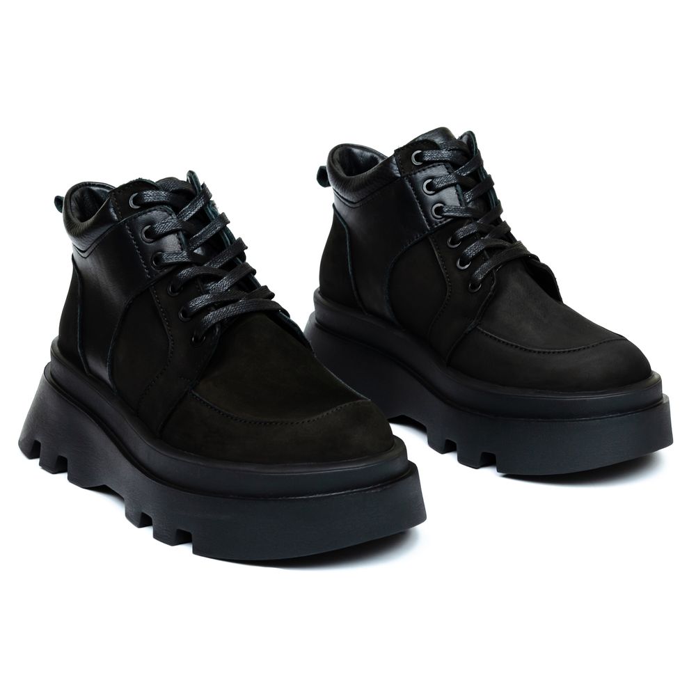 Ботинки черные нубуковые и кожаные на меху 6419-1-N, 40, 25.5 см
