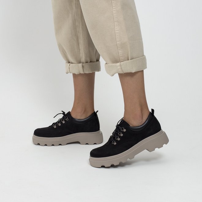 Туфли черные из натурального нубука с мягкой стелькой 3672-1-N