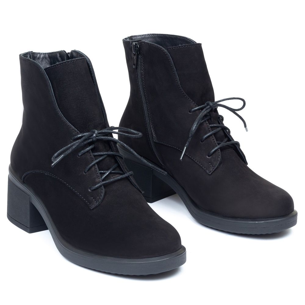 Ботинки черные из натурального нубука на устойчивом каблуке 6 см на байке 5163-1-N, 40, 26 см