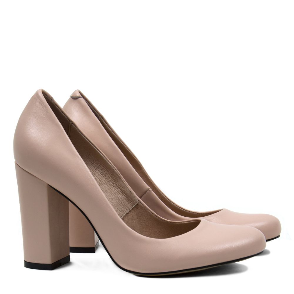 Туфлі рожеві з натуральної шкіри на стійкому каблуку 9.5 см з м'якою устілкою