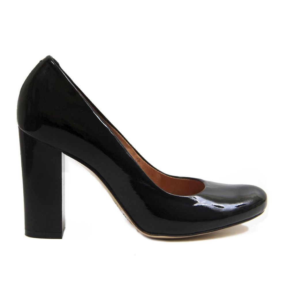 Туфли черные из эколака на устойчивом каблуке 9.5 см
