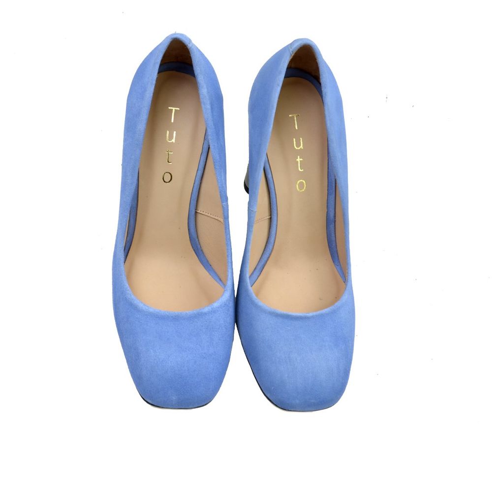 Туфли голубые из натуральной замши на серебристом устойчивом каблуке 9.5 см с мягкой стелькой