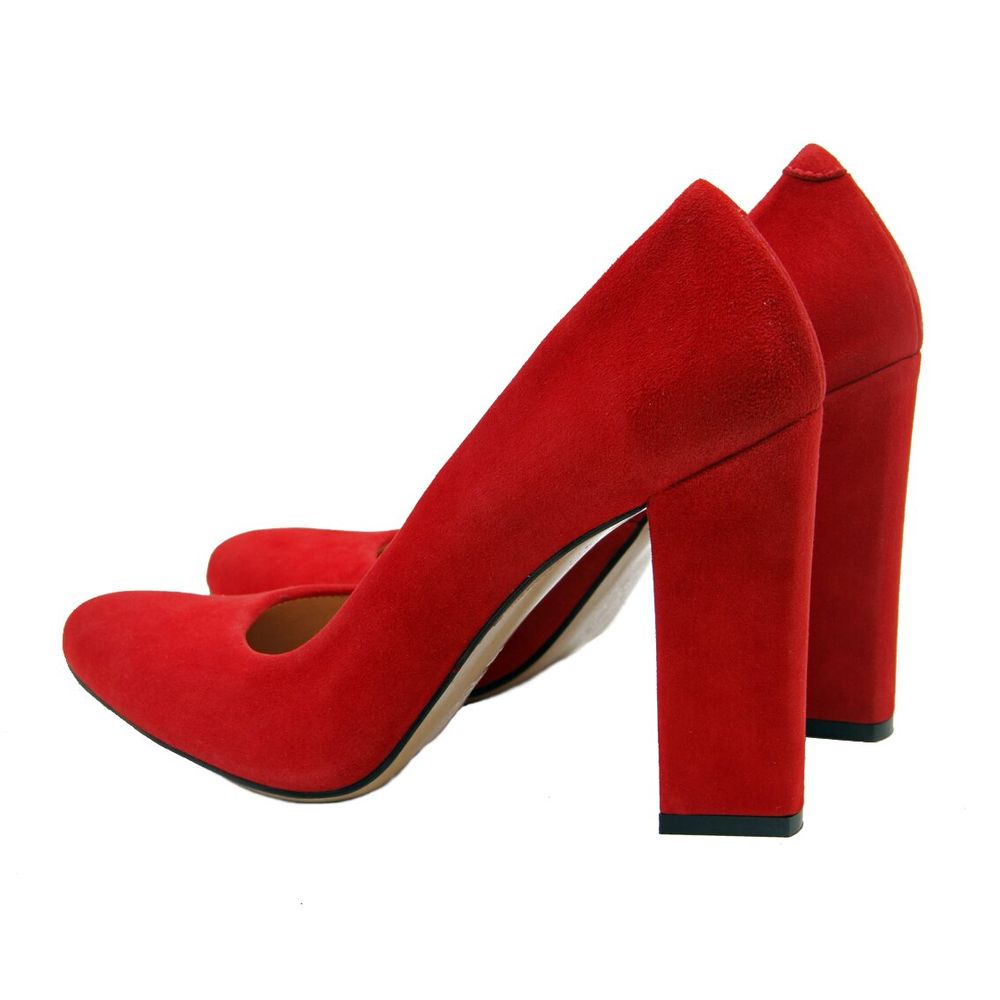 Туфлі червоні з натуральної замші на стійкому каблуку 9.5 см з м'якою устілкою