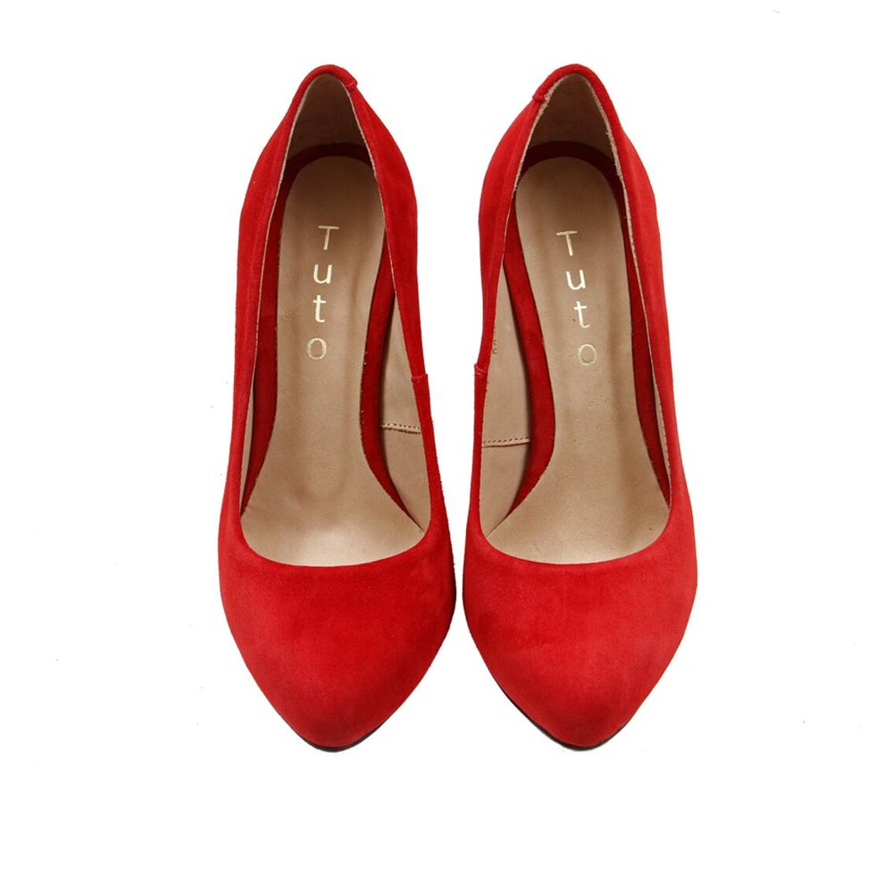 Туфли красные из натуральной замши на устойчивом каблуке 9.5 см с мягкой стелькой