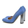 Туфлі блакитні з натуральної замші на сріблястому стійкому каблуку 9.5 см з м'якою устілкою