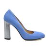 Туфли голубые из натуральной замши на серебристом устойчивом каблуке 9.5 см с мягкой стелькой