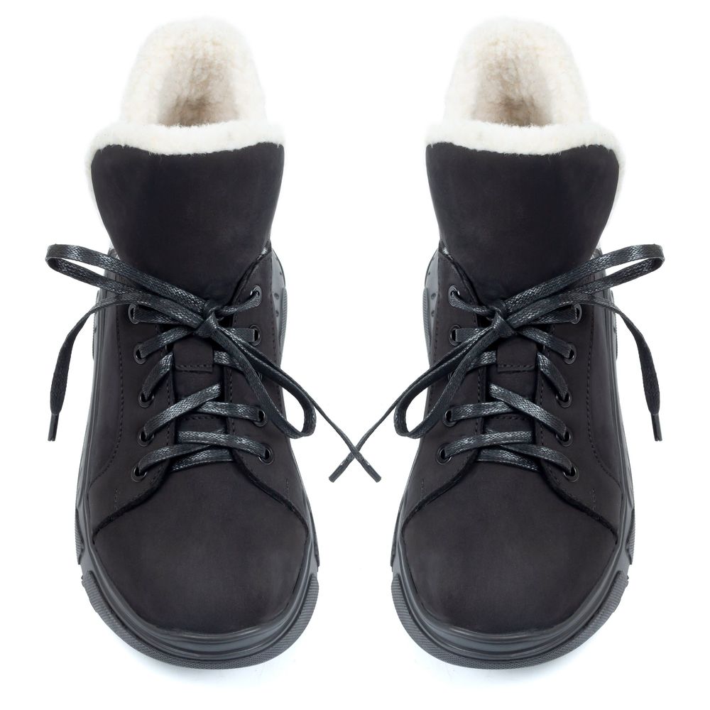 Ботинки черные из натурального нубука на спортивной подошве на шерсти 6368-1-N, 38, 24.5 см