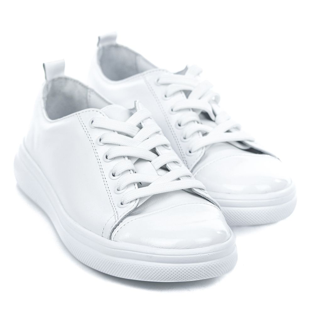Білі шкіряні кеди з лакованим відрізним носком Zoya 2154-8-L