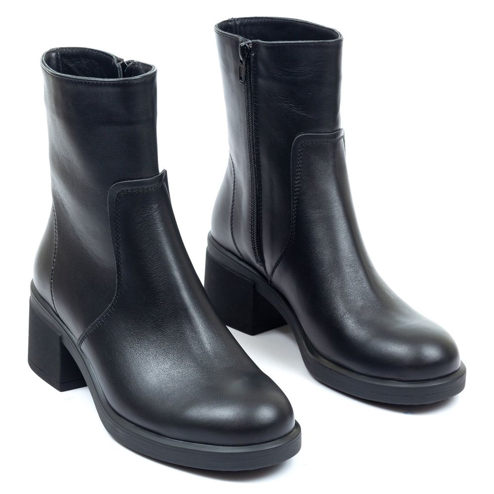 Ботинки черные из натуральной кожи на устойчивом каблуке 4 см на байке 5188-1, 41, 27 см