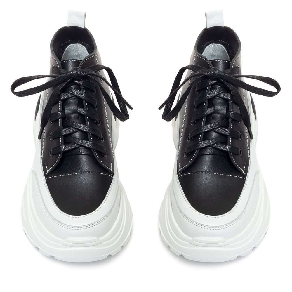 Ботинки бело-черные из натуральной кожи на спортивной подошве на байке 5193-8-1, 36, 23 см