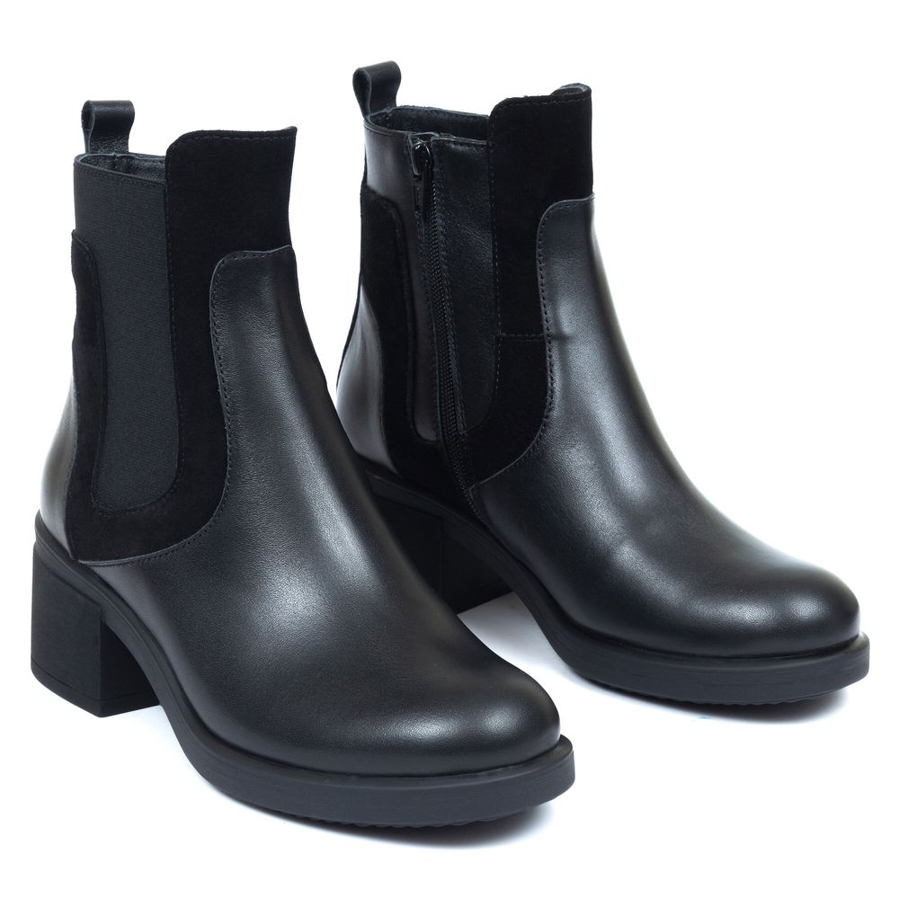 Ботинки черные из натуральной кожи на каблуке 4 см на байке 5195-1, 40, 26.5 см