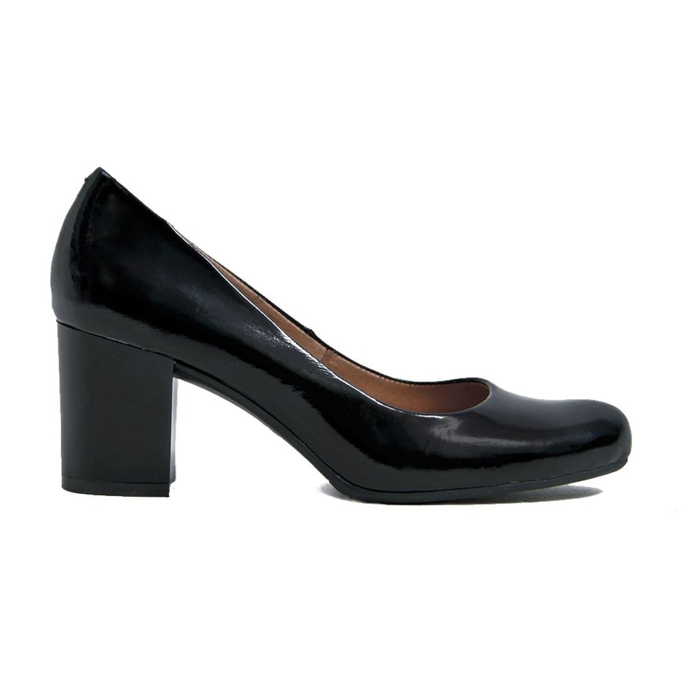 Туфли черные из эколака на устойчивом каблуке 6 см с мягкой стелькой
