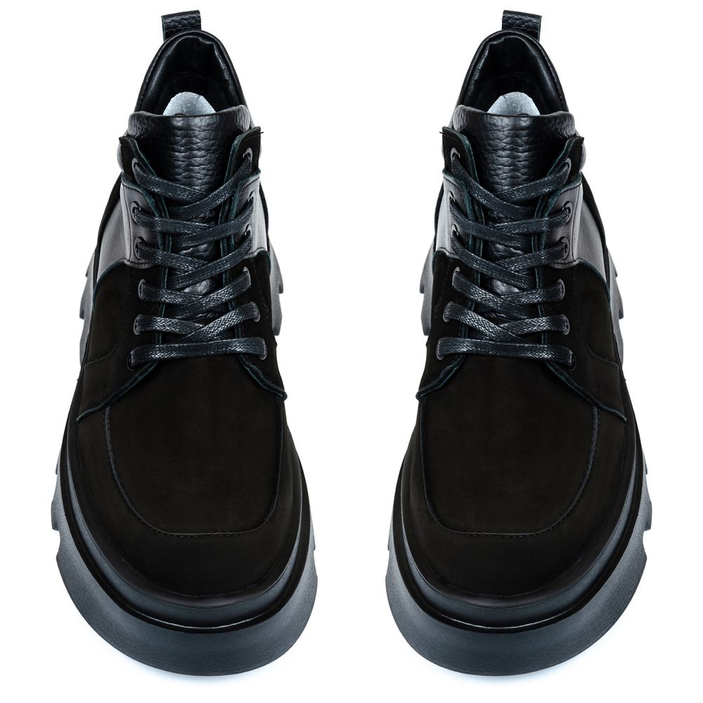 Ботинки черные нубуковые и кожаные на байке 5282-1-N, 36, 23 см