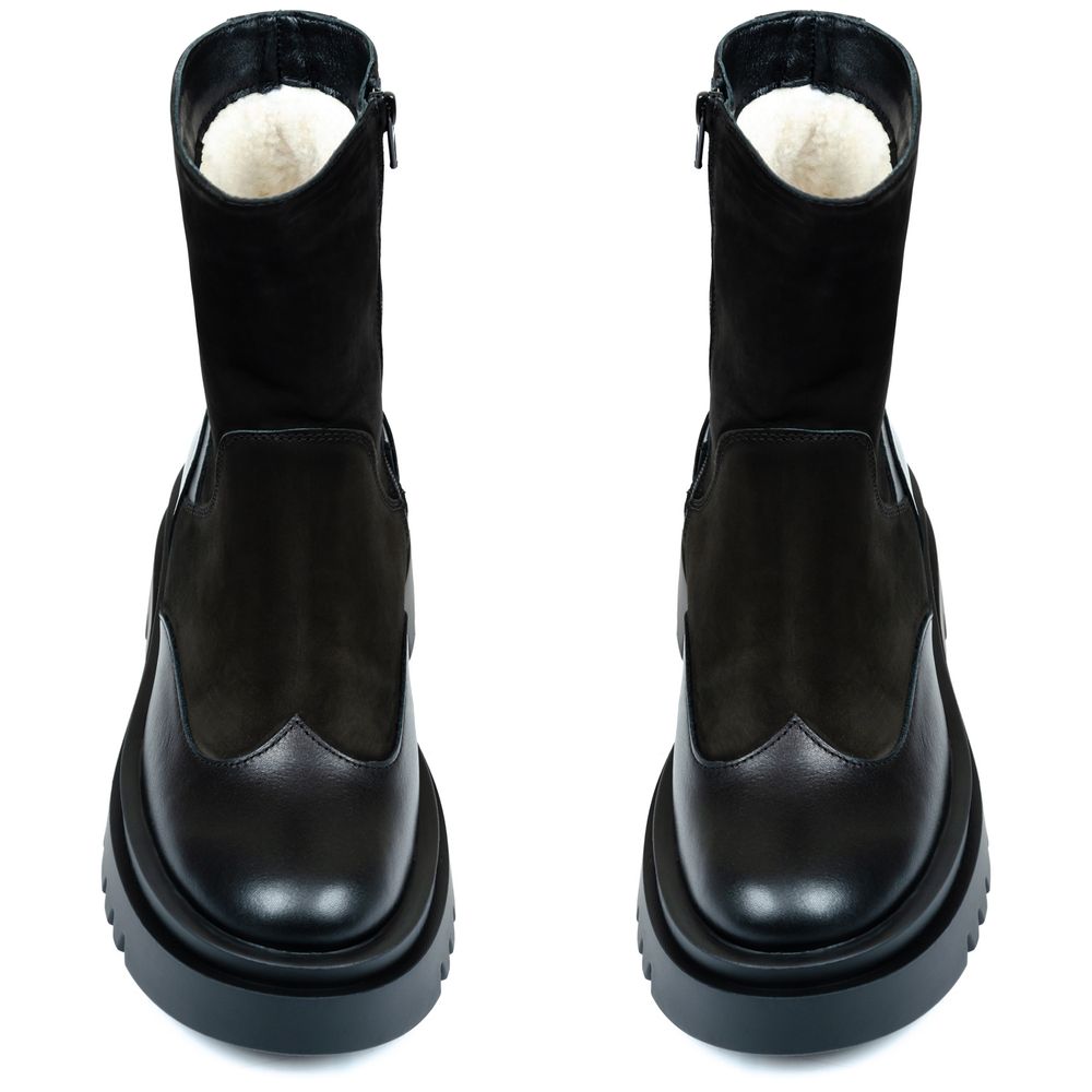 Ботинки черные нубуковые и кожаные на меху 6442-1-N, 38, 24.5 см