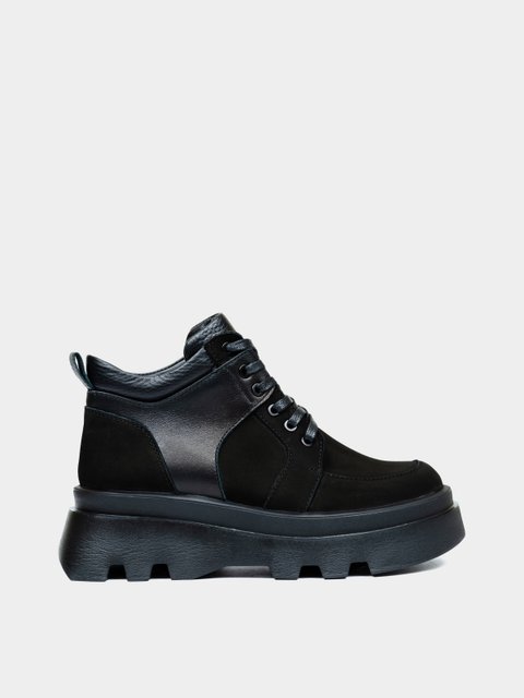 Ботинки черные нубуковые и кожаные на байке 5282-1-N, 36, 23 см