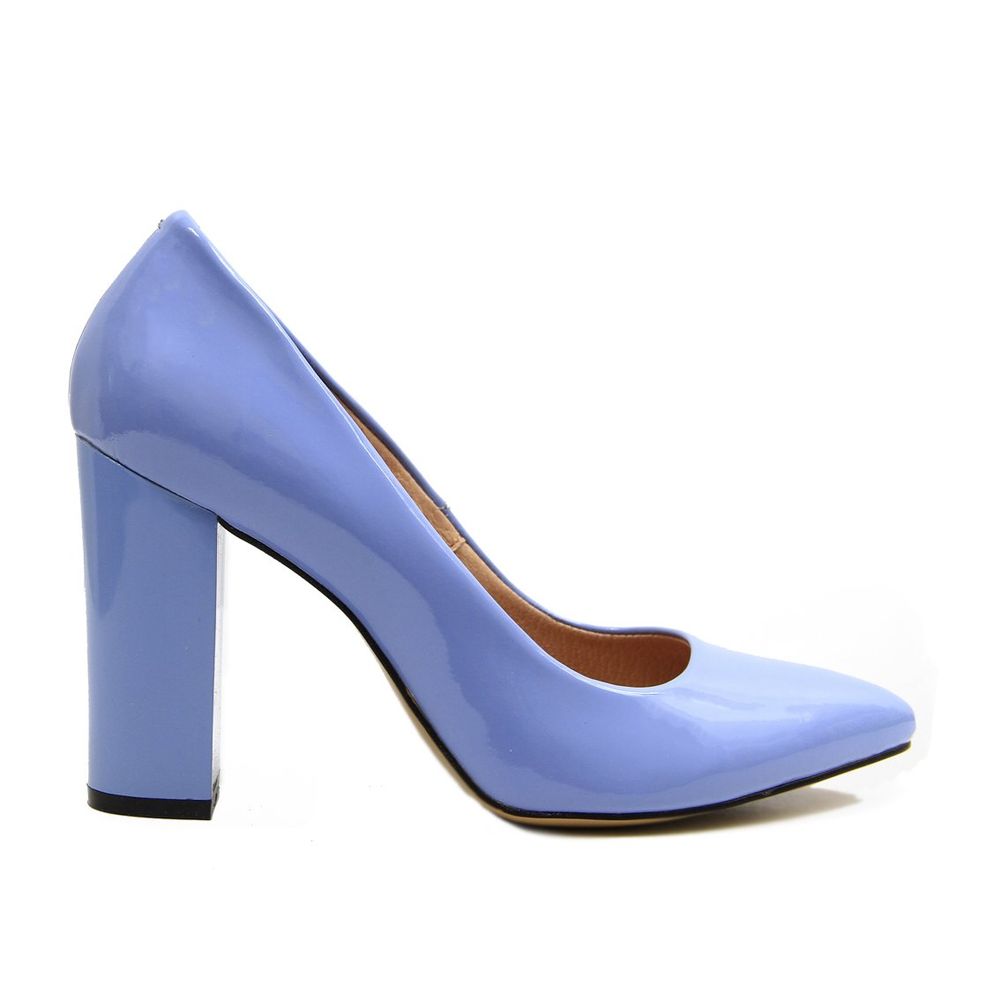 Туфлі блакитні з еколаку на стійкому каблуку 9.5 см гостроносі з м'якою устілкою