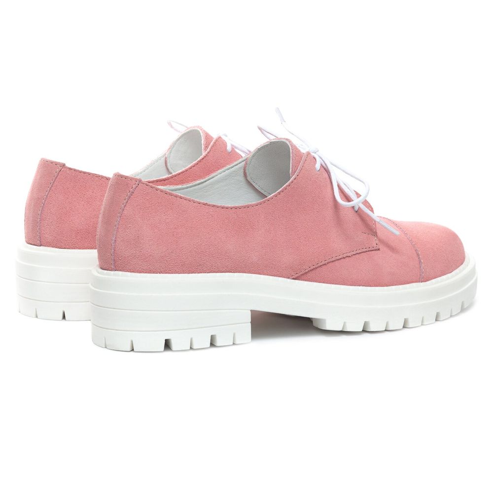 Туфлі рожеві низький хід на шнурках з натуральної замші з м'якою устілкою на грубій підошві​​​​​​​