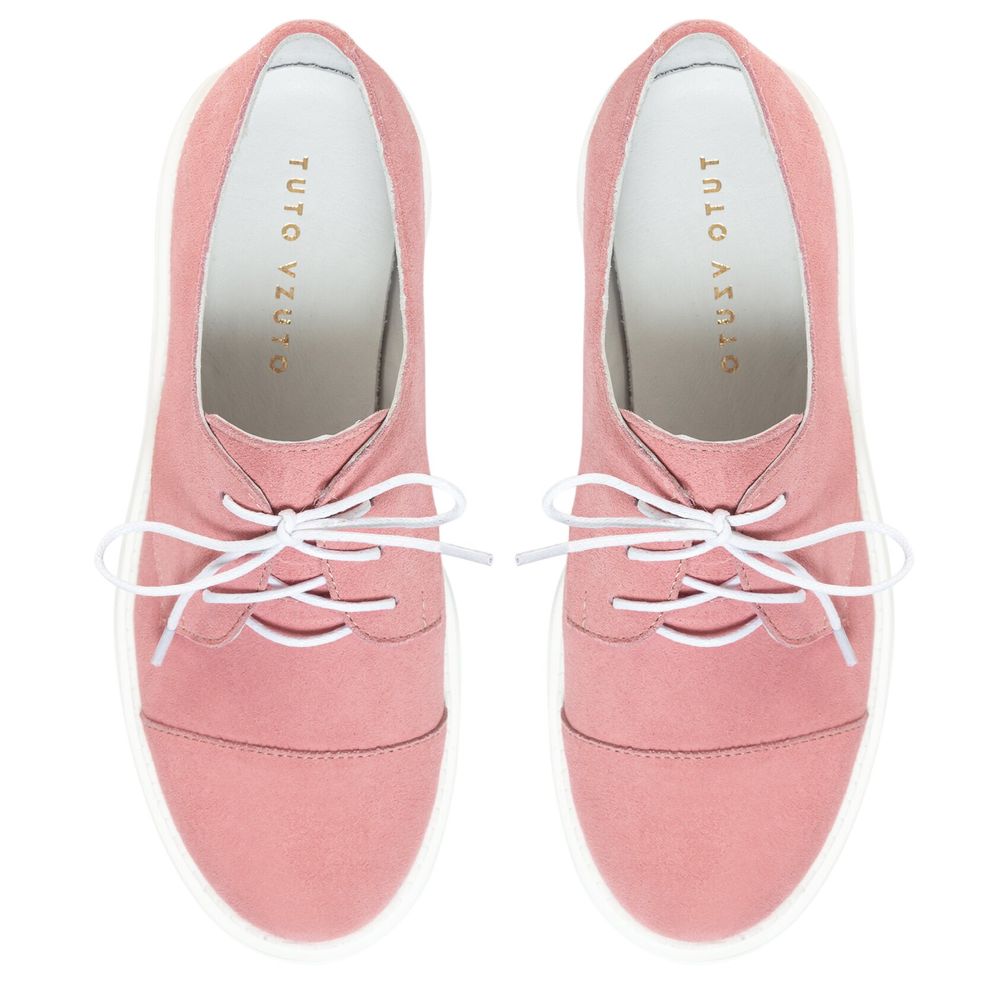 Туфлі рожеві низький хід на шнурках з натуральної замші з м'якою устілкою на грубій підошві​​​​​​​